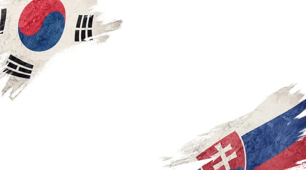 Flaggen Südkoreas und der Slowakischen Republik auf weißem Hintergrund — Stockfoto